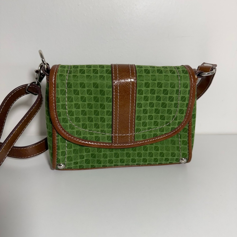 Nine & Co Crossbody Bag Womens Small Green Brown Geometric Y2K Retro Purse